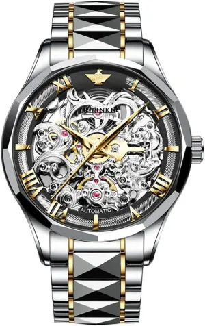 Dress Slef-Winding preliminary Mechanical Watch Waterproof Luminous Stainless Steel WirstWatchSapphire Crystal Mirror OUPINKE Mens Automatic Watch Skeleton Luxury 