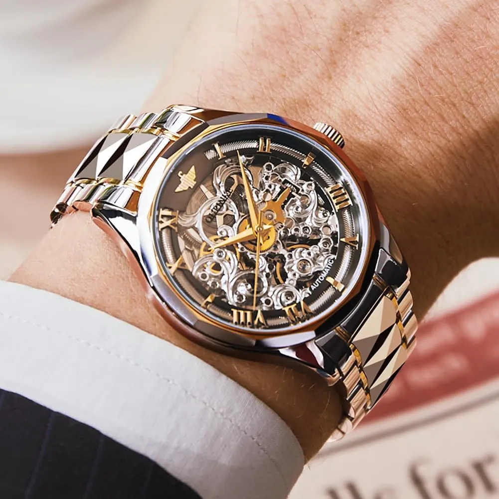 Dress Slef-Winding preliminary Mechanical Watch Waterproof Luminous Stainless Steel WirstWatchSapphire Crystal Mirror OUPINKE Mens Automatic Watch Skeleton Luxury 