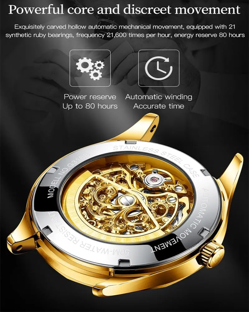 Dress Slef-Winding preliminary Mechanical Watch Waterproof Luminous Stainless Steel WirstWatchSapphire Crystal Mirror OUPINKE Mens Automatic Watch Skeleton Luxury 