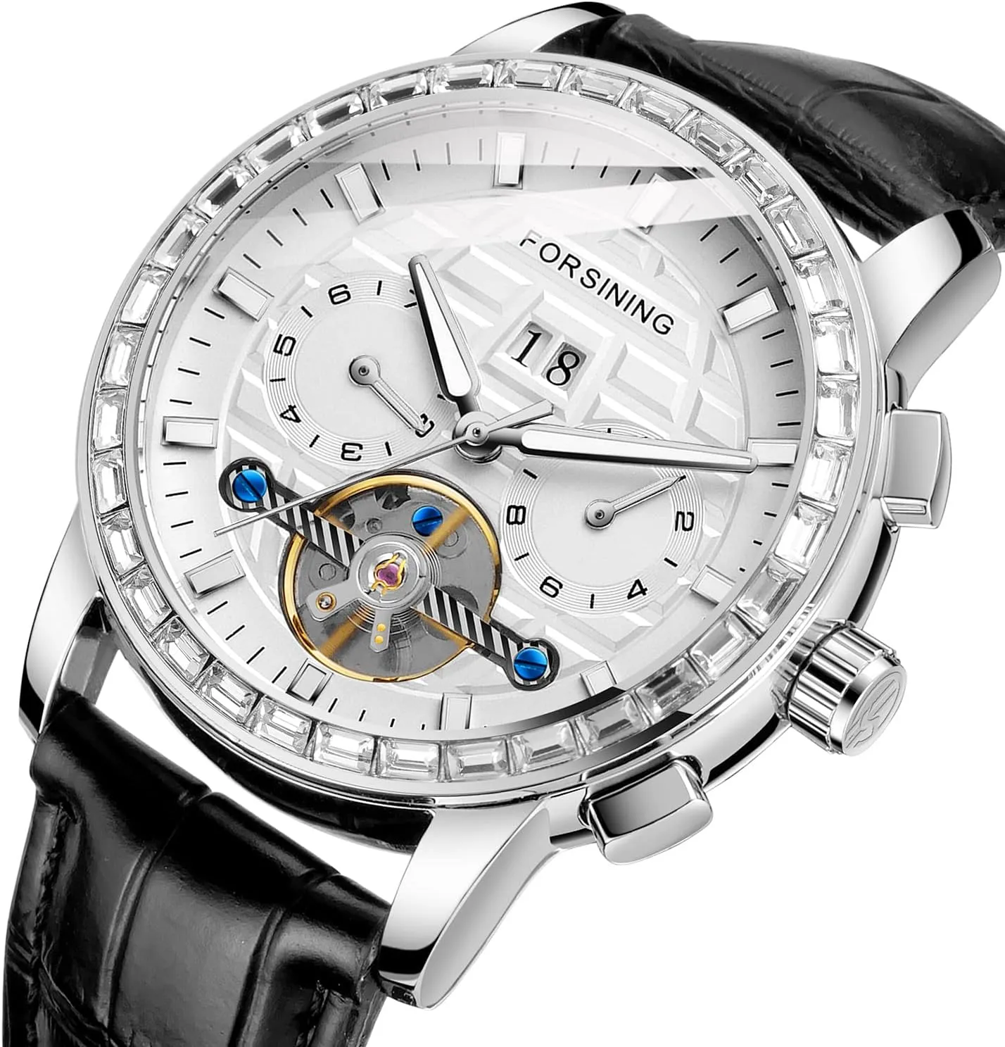 Dress Stainless deposit finally column beverage adobe mock Steel Waterproof Mechanical Watch with Date Month Week Luminous FORSINING New Mens Watches Diamond Crystal Fashion Luxury 
