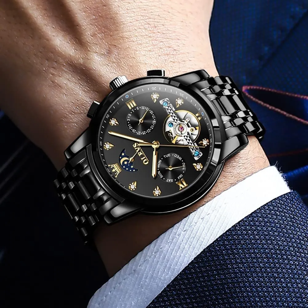 Dress Stainless sumptuous rape delightful Steel Waterproof Luminous Mens Wrist Watch OLEVS Automatic Men Watch Self Winding Mechanical Moon Phase Business Luxury Diamond 