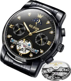 Dress Stainless sumptuous rape delightful Steel Waterproof Luminous Mens Wrist Watch OLEVS Automatic Men Watch Self Winding Mechanical Moon Phase Business Luxury Diamond 