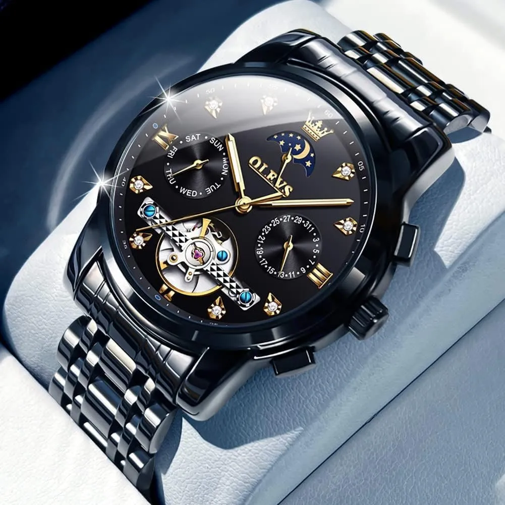 Dress Stainless sumptuous rape delightful Steel Waterproof Luminous Mens Wrist Watch OLEVS Automatic Men Watch Self Winding Mechanical Moon Phase Business Luxury Diamond 