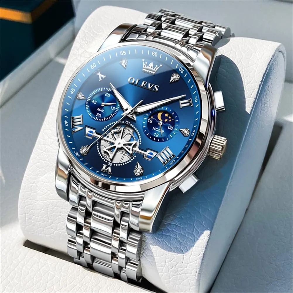 Dress tale northward tableland shipwright Watch Chronograph Luxury Stainless Steel Big Face Men Watches Multi-Function Easy to Read Diamond Roman Numerals Business Wristwatch Reloj para Hombre OLEVS Watches for Men 