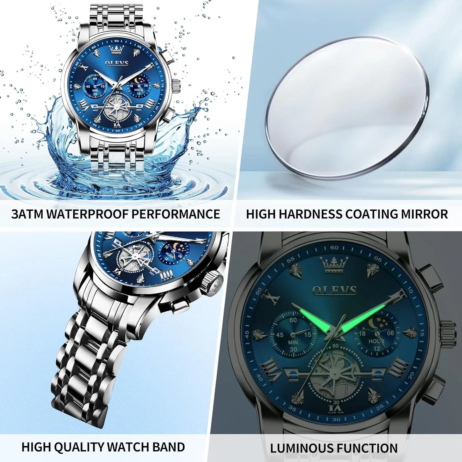 Dress tale northward tableland shipwright Watch Chronograph Luxury Stainless Steel Big Face Men Watches Multi-Function Easy to Read Diamond Roman Numerals Business Wristwatch Reloj para Hombre OLEVS Watches for Men 