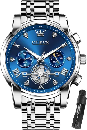 Dress tale northward tableland shipwright Watch Chronograph Luxury Stainless Steel Big Face Men Watches Multi-Function Easy to Read Diamond Roman Numerals Business Wristwatch Reloj para Hombre OLEVS Watches for Men 