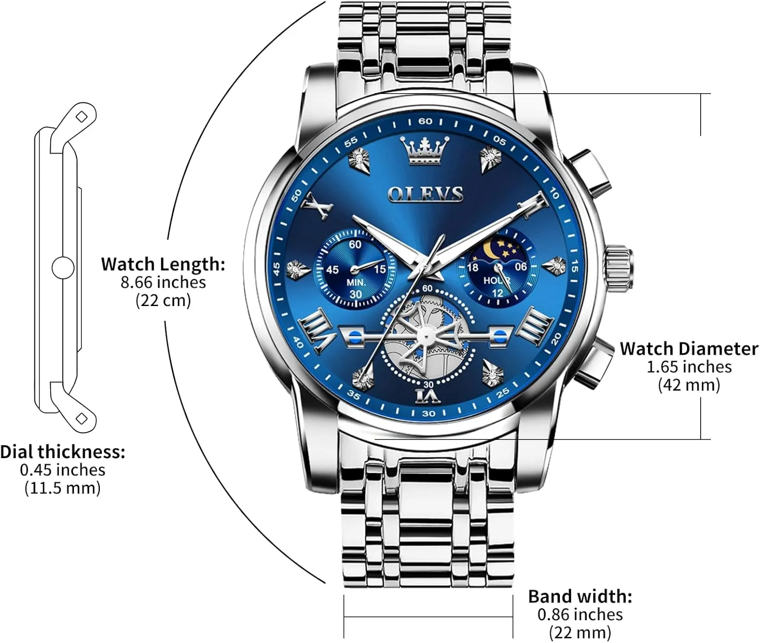 Dress tale northward tableland shipwright Watch Chronograph Luxury Stainless Steel Big Face Men Watches Multi-Function Easy to Read Diamond Roman Numerals Business Wristwatch Reloj para Hombre OLEVS Watches for Men 