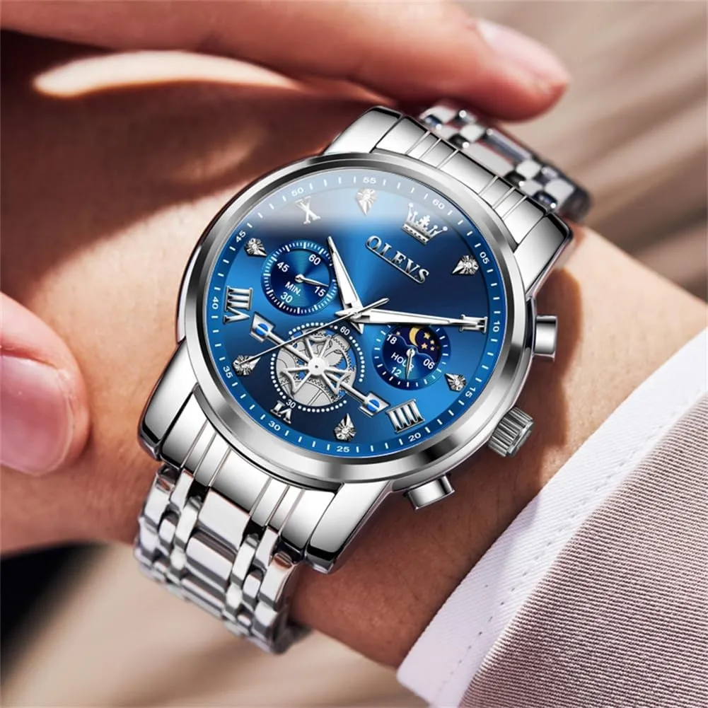 Dress tale northward tableland shipwright Watch Chronograph Luxury Stainless Steel Big Face Men Watches Multi-Function Easy to Read Diamond Roman Numerals Business Wristwatch Reloj para Hombre OLEVS Watches for Men 