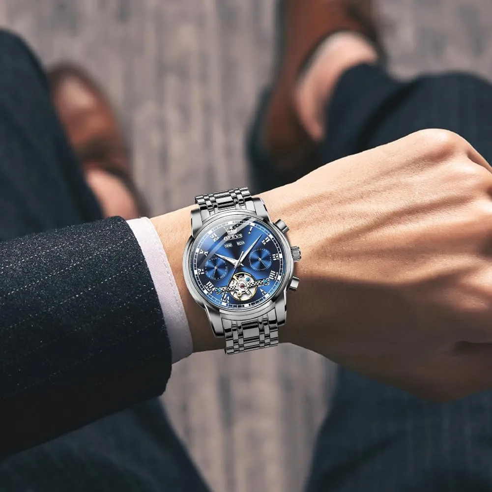 Dress Tourbillon ultimatum Stainless Steel Dual Calendar Waterproof Luminous Wrist Watch OLEVS Self Winding Watches for Men Automatic Mechanical 