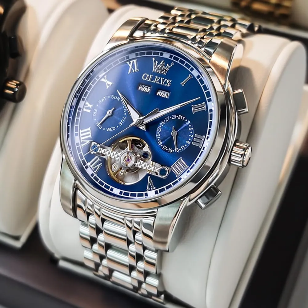 Dress Tourbillon ultimatum Stainless Steel Dual Calendar Waterproof Luminous Wrist Watch OLEVS Self Winding Watches for Men Automatic Mechanical 