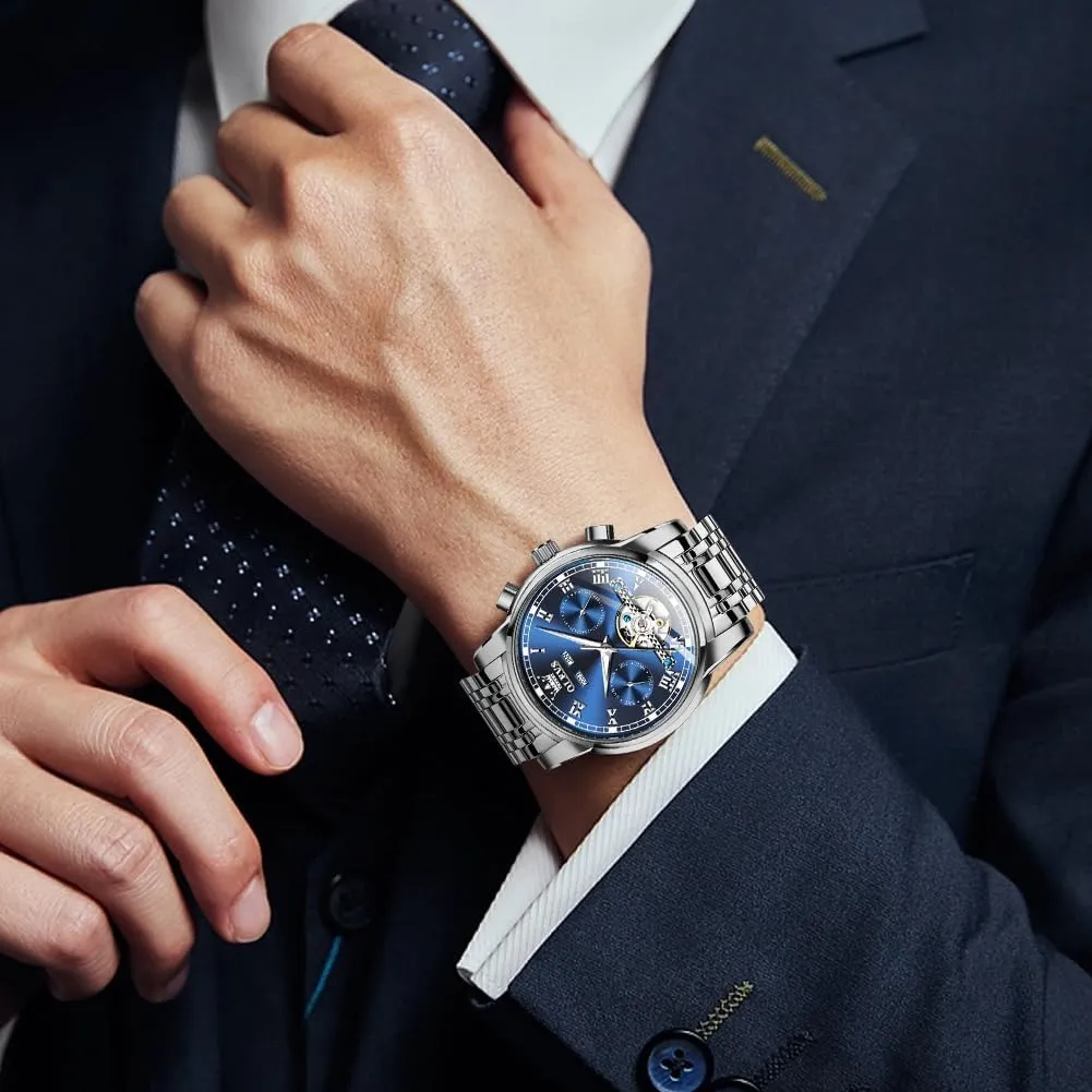 Dress Tourbillon ultimatum Stainless Steel Dual Calendar Waterproof Luminous Wrist Watch OLEVS Self Winding Watches for Men Automatic Mechanical 