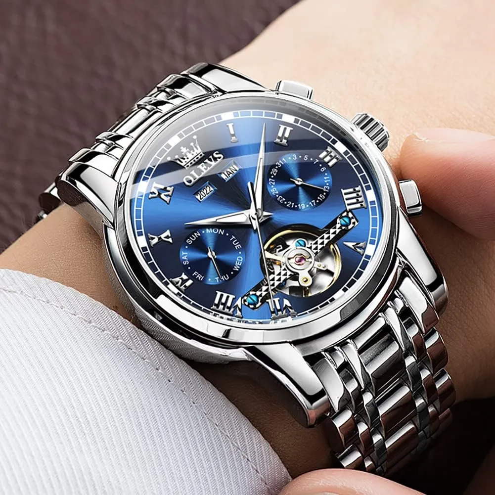 Dress Tourbillon ultimatum Stainless Steel Dual Calendar Waterproof Luminous Wrist Watch OLEVS Self Winding Watches for Men Automatic Mechanical 