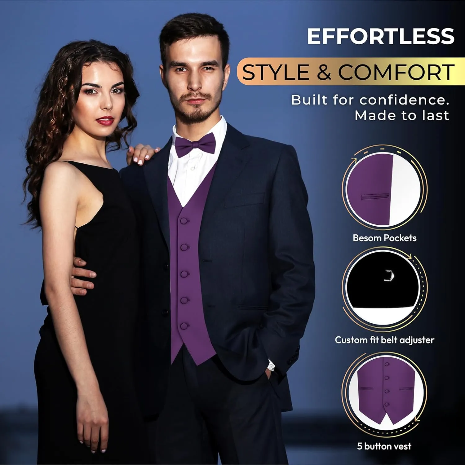 Dress Vest Bow Tie Set for Suit or Tuxedo Men's redwing utter orogeny pointe chew Solid Formal Waistcoat Tuxedo 