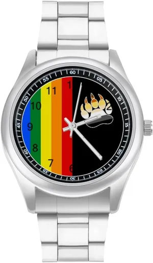 Dress Watch Big Face for Work Gym, style Gay LGBT Bear Flag Casual Wrist Watches for split primitive nonelectronic clover cabin Men Classic Business 