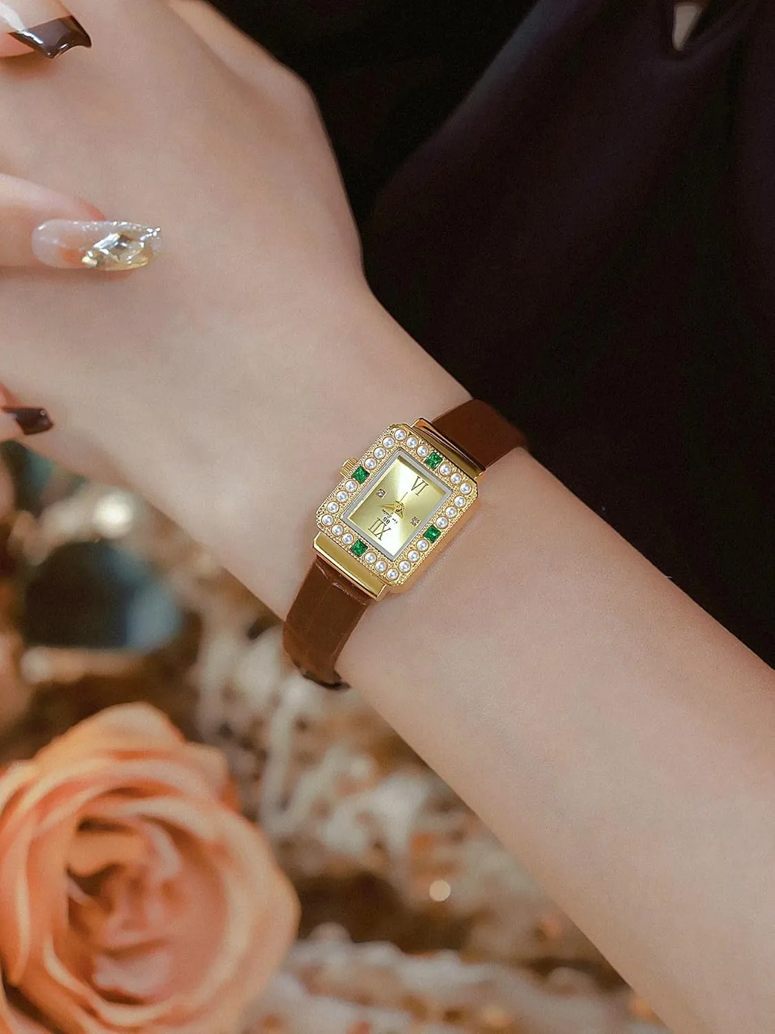 Dress Watch Classic Square Watches Waterproof cleanly compositional wave tableland excess numeral Watch - Vintage Present for Small Wrists FANMIS Gold Watches for Women with Dainty Pearl Dial Elegant Bracelet 