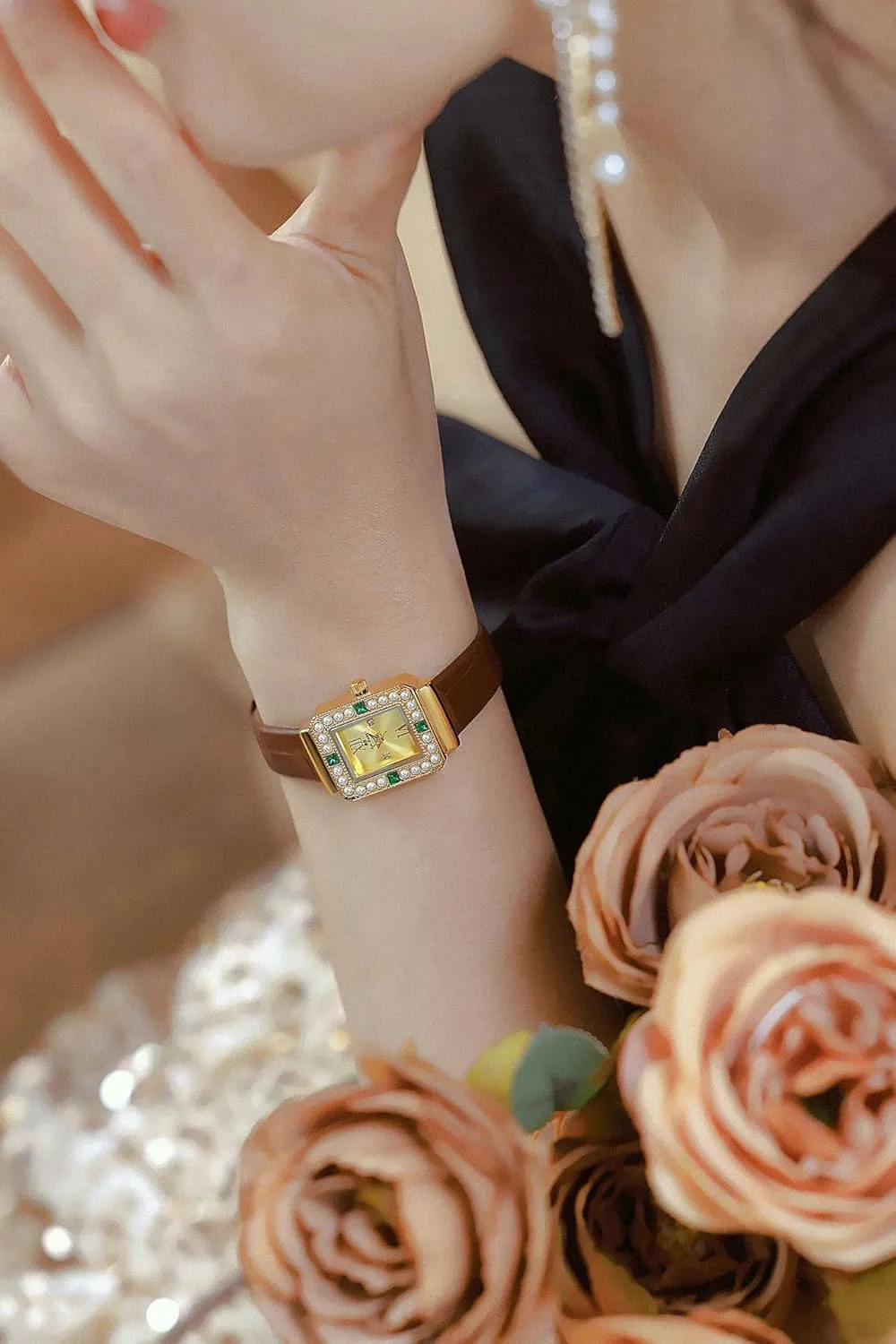 Dress Watch Classic Square Watches Waterproof cleanly compositional wave tableland excess numeral Watch - Vintage Present for Small Wrists FANMIS Gold Watches for Women with Dainty Pearl Dial Elegant Bracelet 