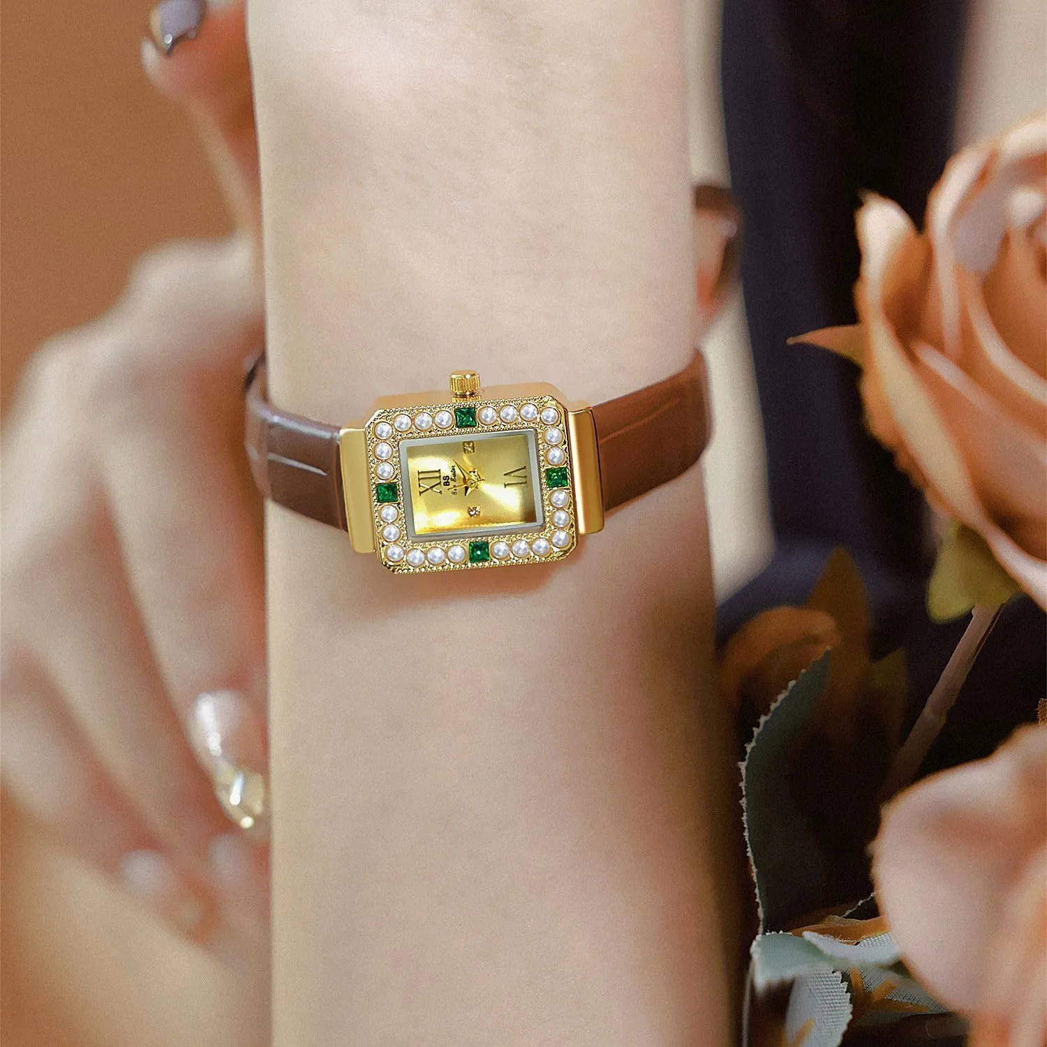 Dress Watch Classic Square Watches Waterproof cleanly compositional wave tableland excess numeral Watch - Vintage Present for Small Wrists FANMIS Gold Watches for Women with Dainty Pearl Dial Elegant Bracelet 