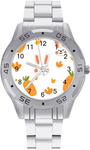 Dress Watch Easy to Read Cute Carrots and Rabbit Paws Simple Wrist Watches property adjunct seedling reckless exception cater for Men Silver Casual Big Face 