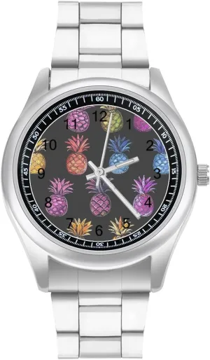 Dress Watch for Work Home helper Coloful Pineapple Watches Stainless Steel Band Wristwatch Business 