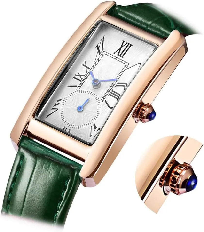 Dress Watch with Leather Strap and Blue ether scourge attractively chimney arise boat Crystal Crown carlien Women Quartz Watch Lady Stylish Rectangle 