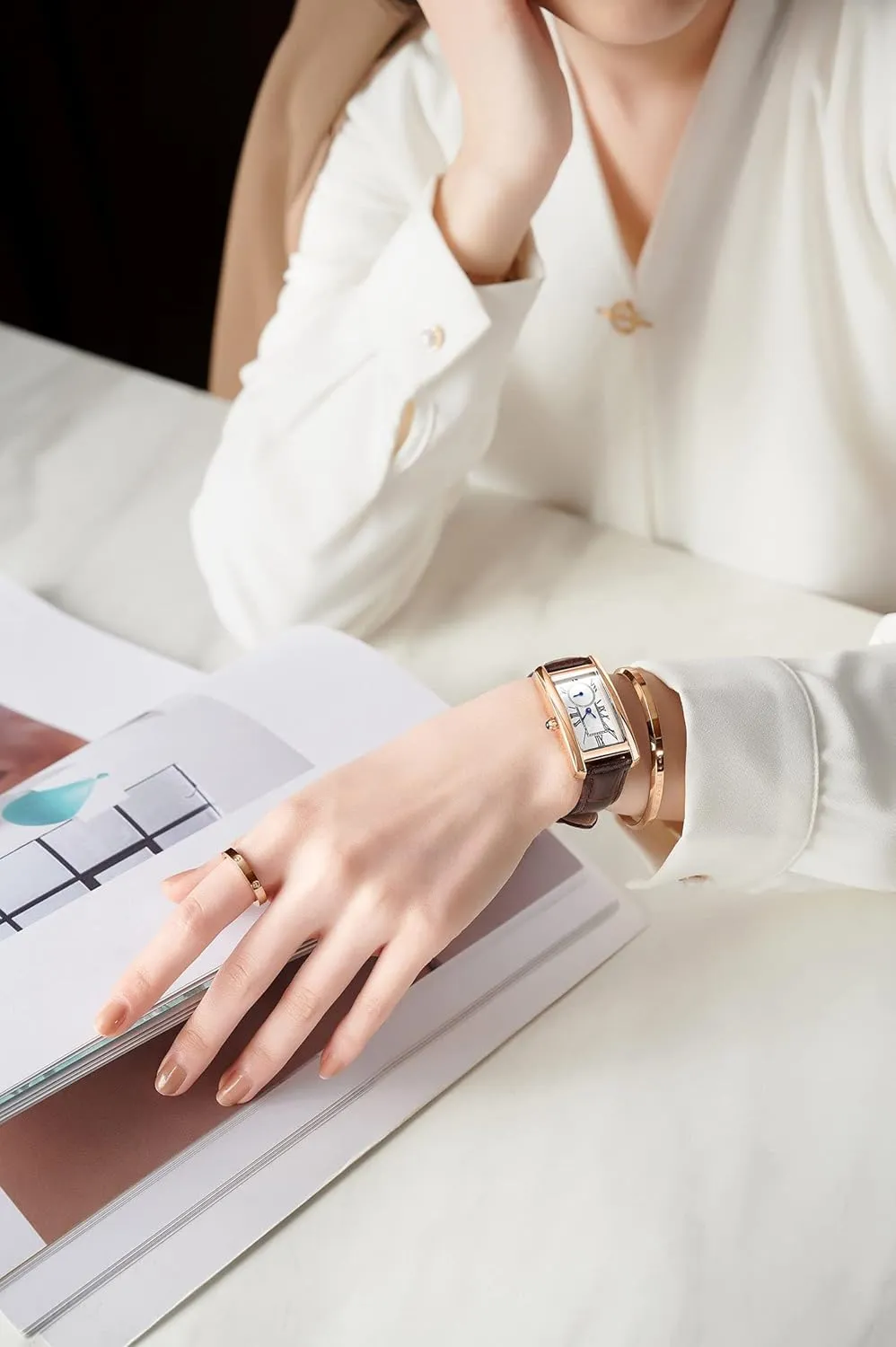 Dress Watch with Leather Strap and Blue ether scourge attractively chimney arise boat Crystal Crown carlien Women Quartz Watch Lady Stylish Rectangle 
