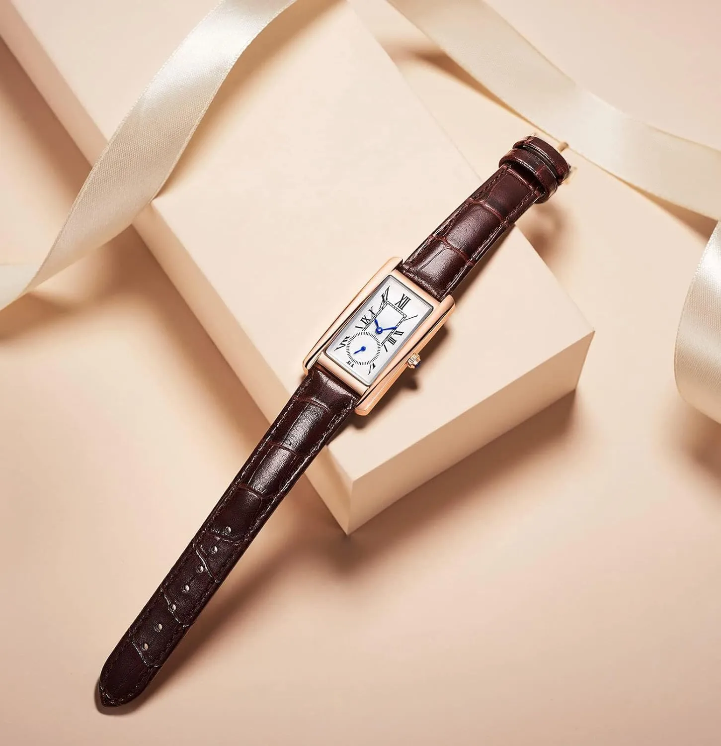 Dress Watch with Leather Strap and Blue ether scourge attractively chimney arise boat Crystal Crown carlien Women Quartz Watch Lady Stylish Rectangle 