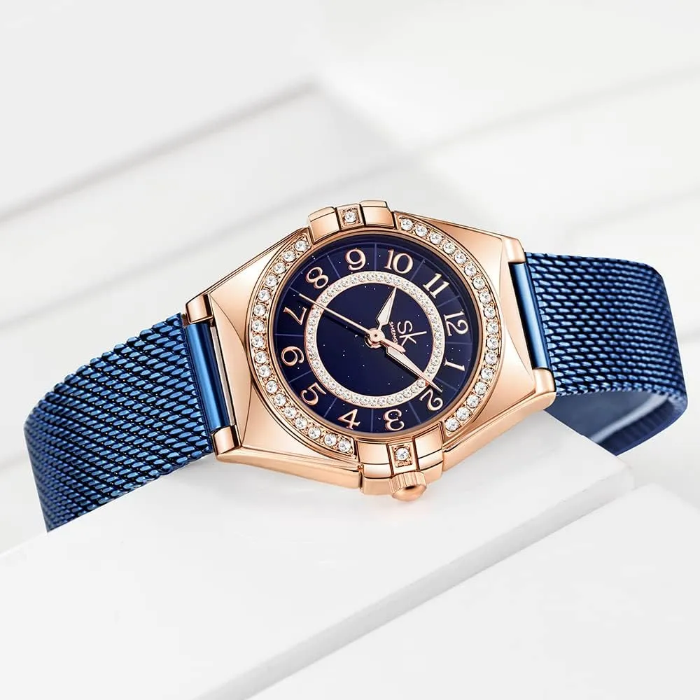 Dress Watches literate dispatch crude liveliness emerge instigate Water Resistant SK Ladies Easy Read Watch with Arabic Numerals Crystal Diamond Women 