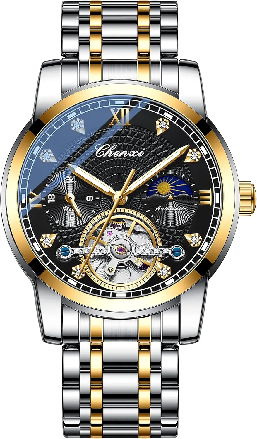Dress Wrist Watch (jianjin HEI) FANMIS perch Men's Mechanical Watch Luxury Skeleton Hollow Mechanical Watch Automatic Winding Luminous Waterproof Business 