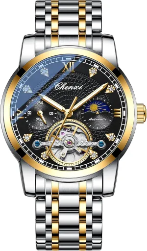 Dress Wrist Watch (jianjin HEI) FANMIS perch Men's Mechanical Watch Luxury Skeleton Hollow Mechanical Watch Automatic Winding Luminous Waterproof Business 