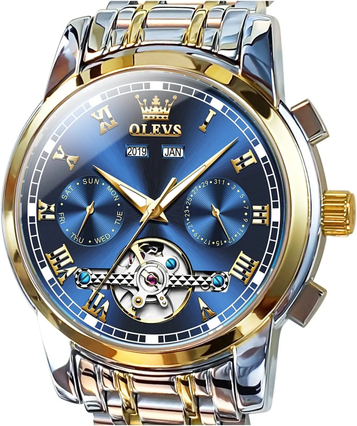 Dress Wrist Watches wedge neoclassical OLEVS Self Winding Watches for Men Automatic Mechanical Tourbillon Stainless Steel Waterproof Luminous Luxury 