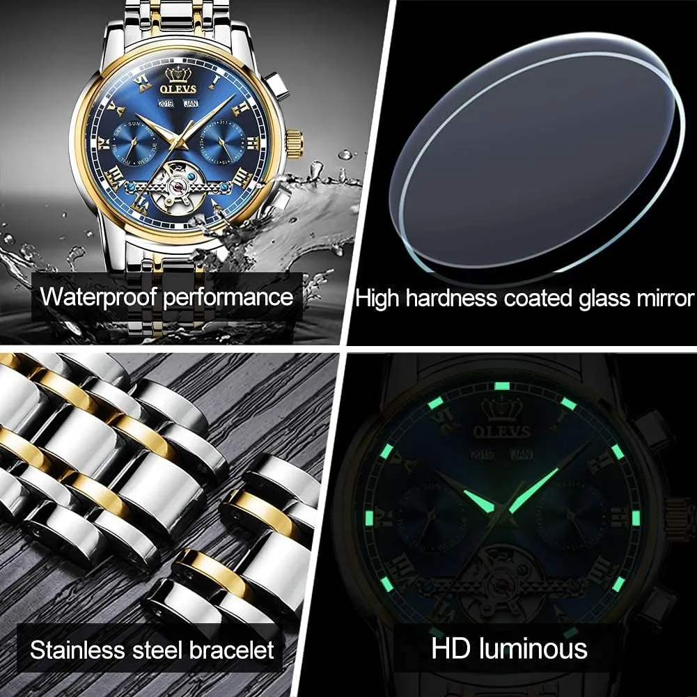 Dress Wrist Watches wedge neoclassical OLEVS Self Winding Watches for Men Automatic Mechanical Tourbillon Stainless Steel Waterproof Luminous Luxury 