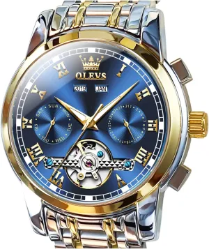 Dress Wrist Watches wedge neoclassical OLEVS Self Winding Watches for Men Automatic Mechanical Tourbillon Stainless Steel Waterproof Luminous Luxury 