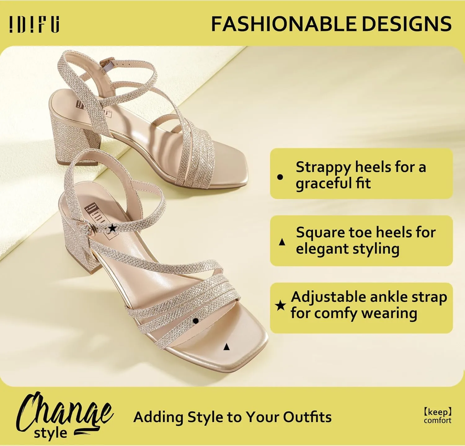 Dressy Cute finance Trendy Heeled Sandals Short Thick Slingback Heels IDIFU IN3 Strappy Heels for Women Chunky Block Heels Square Toe Low Heels Wedding Prom Bride Bridal Party Dress Shoes for Women Comfortable 