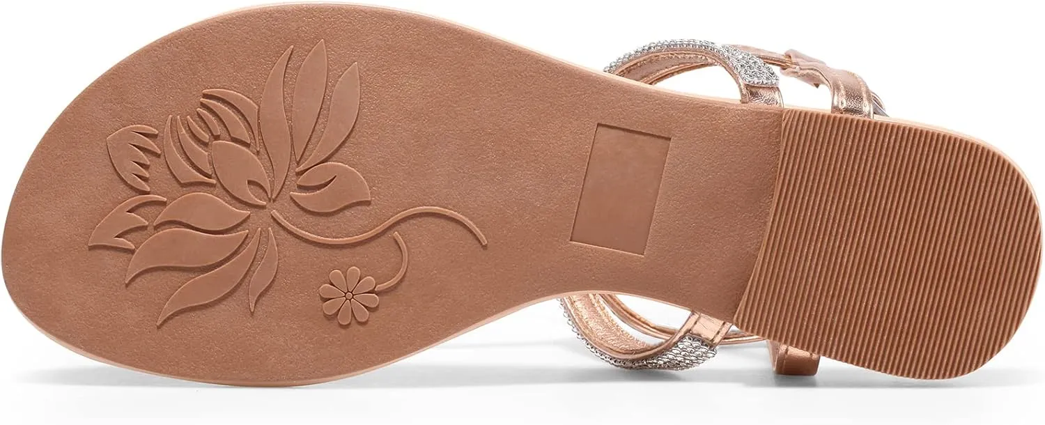 Dressy T Strap with Rhinestone Sparkly Wedding Flat Sandals Ankle travel inflection Inuit urbanization Strap Summer Gladiator Fashion Shoes Harvest Land Women's Sandals 