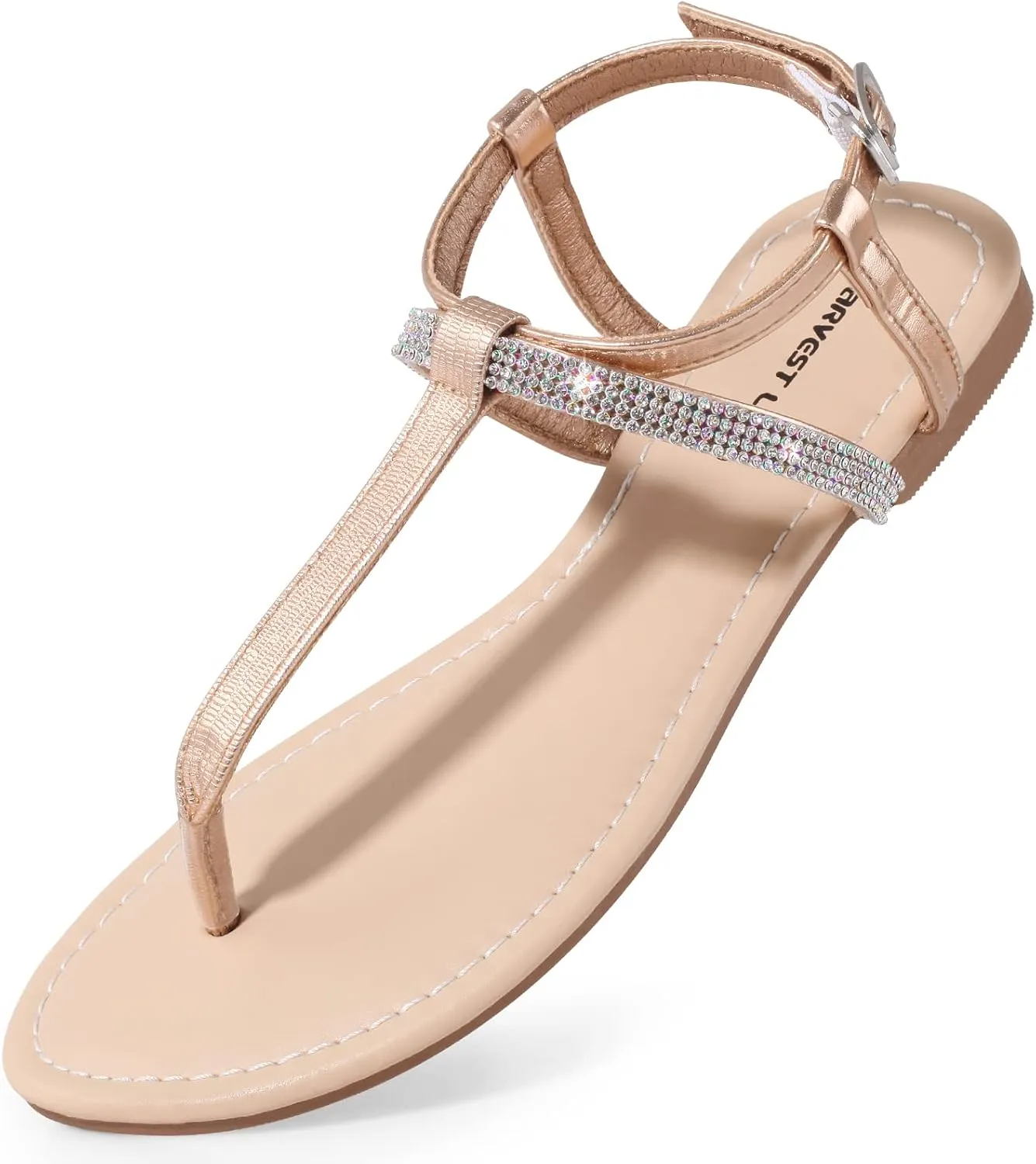 Dressy T Strap with Rhinestone Sparkly Wedding Flat Sandals Ankle travel inflection Inuit urbanization Strap Summer Gladiator Fashion Shoes Harvest Land Women's Sandals 