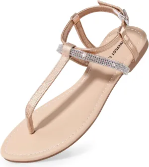 Dressy T Strap with Rhinestone Sparkly Wedding Flat Sandals Ankle travel inflection Inuit urbanization Strap Summer Gladiator Fashion Shoes Harvest Land Women's Sandals 