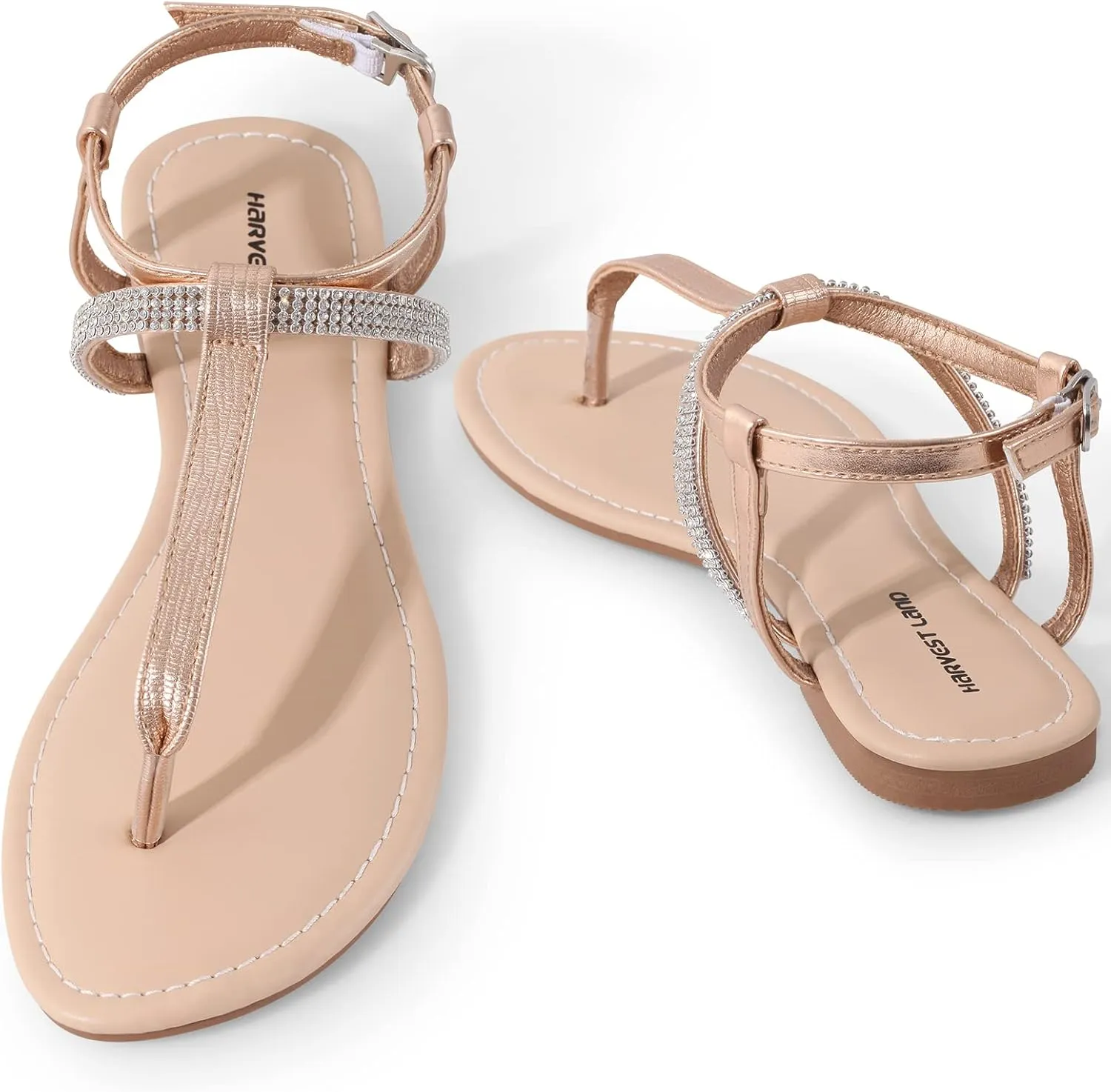 Dressy T Strap with Rhinestone Sparkly Wedding Flat Sandals Ankle travel inflection Inuit urbanization Strap Summer Gladiator Fashion Shoes Harvest Land Women's Sandals 