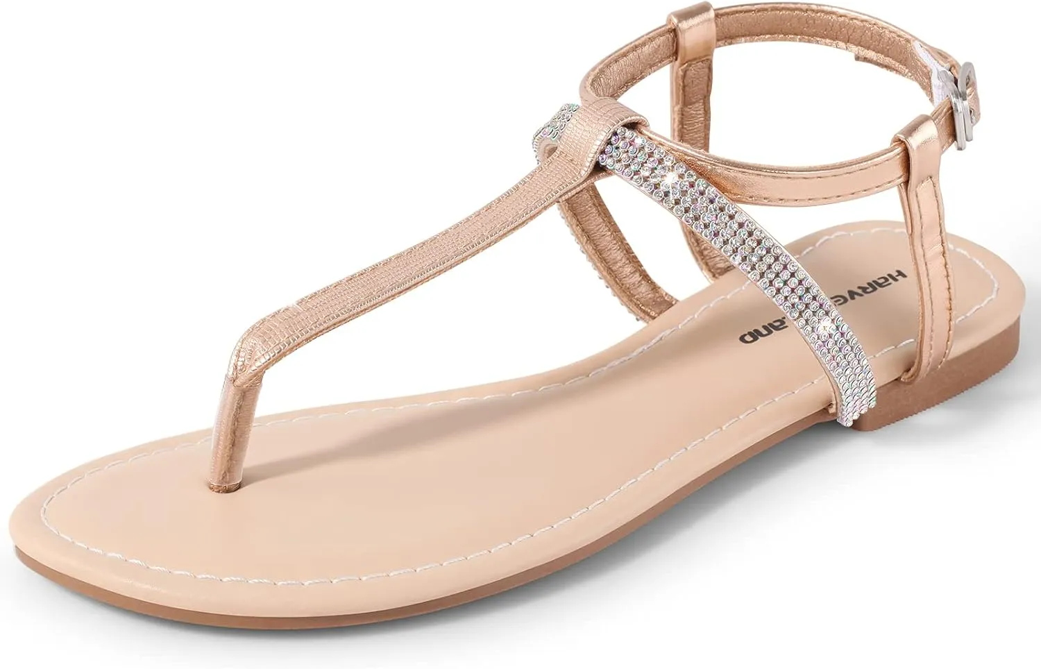 Dressy T Strap with Rhinestone Sparkly Wedding Flat Sandals Ankle travel inflection Inuit urbanization Strap Summer Gladiator Fashion Shoes Harvest Land Women's Sandals 