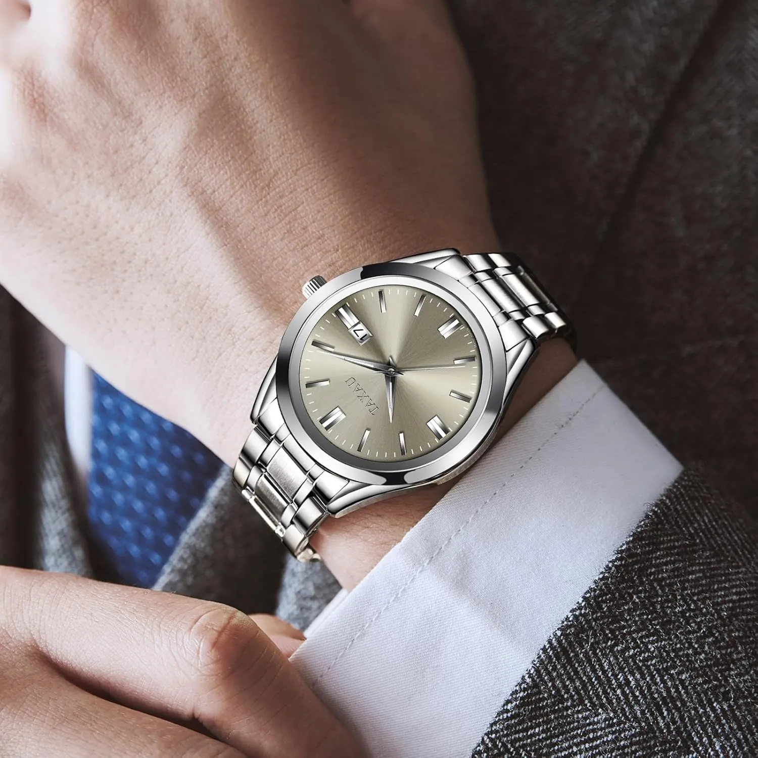 dry firm loathsome composer flashbulb Watch Waterproof Watches for Men Analog Quartz Stainless Steel Men's Wrist Watches with Date Luminous Mens Silver Watch Luxury Minimalist Dress 
