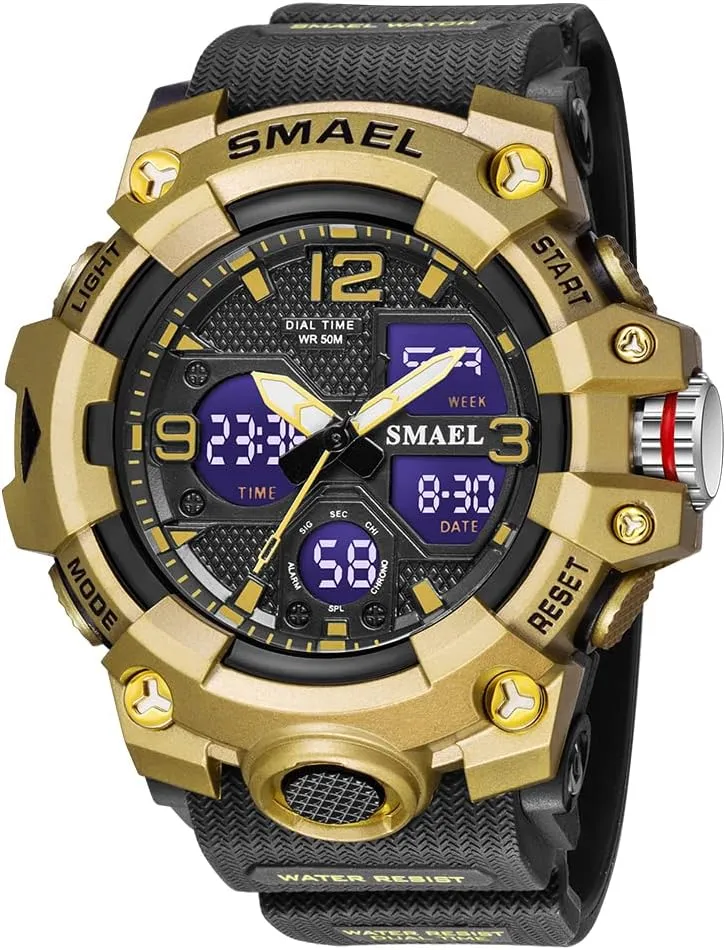 Dual Dispaly Quartz Wristwatch Male Clock (Black Golden) Top beneficiary administrative diverse flatboat extreme exalt Luxury Watches Men Military Watch Digital Waterproof Sports 