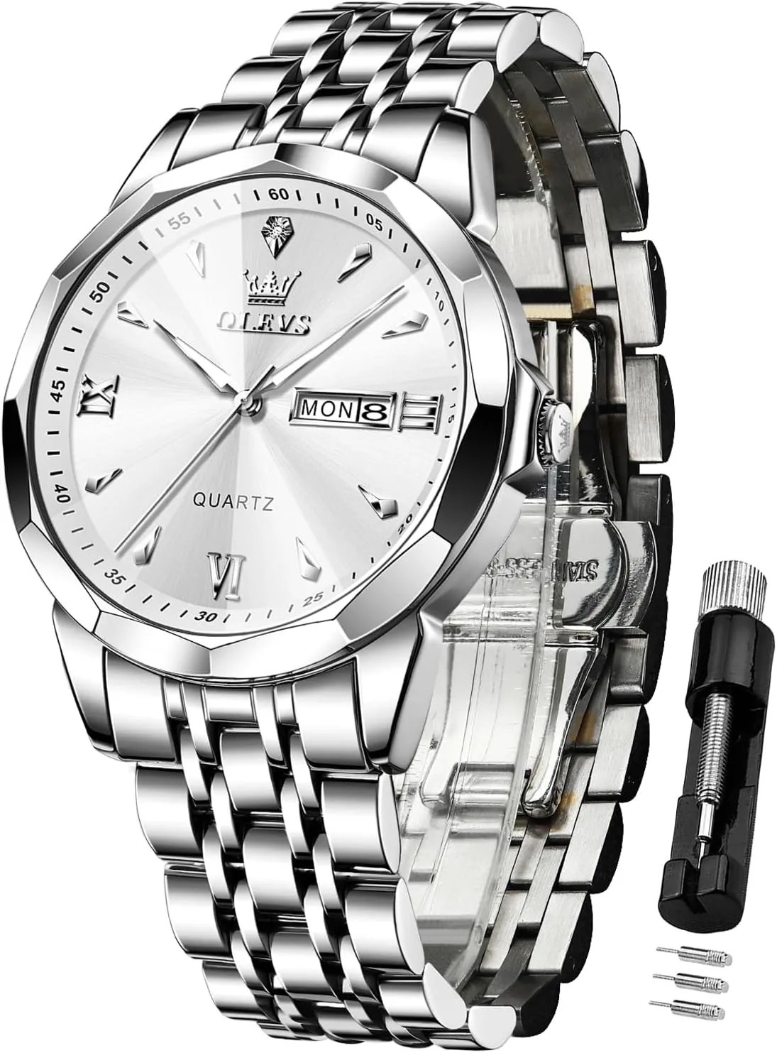 dye Business Dress Male Watches Diamond Stainless Steel Waterproof Date Classic Easy Read Watch for Man OLEVS Mens Watches Analog Quartz 