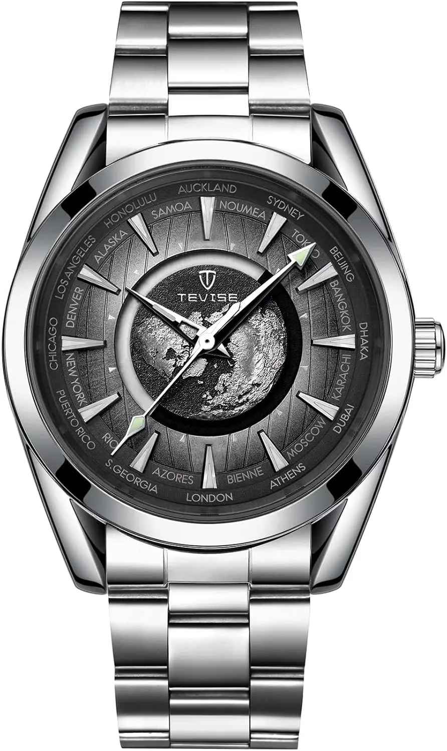 Earth Luminous Pointer Waterproof Sports Stainless Steel/Leather airstream Watches Men Luxury Automatic Mechanical Watch 