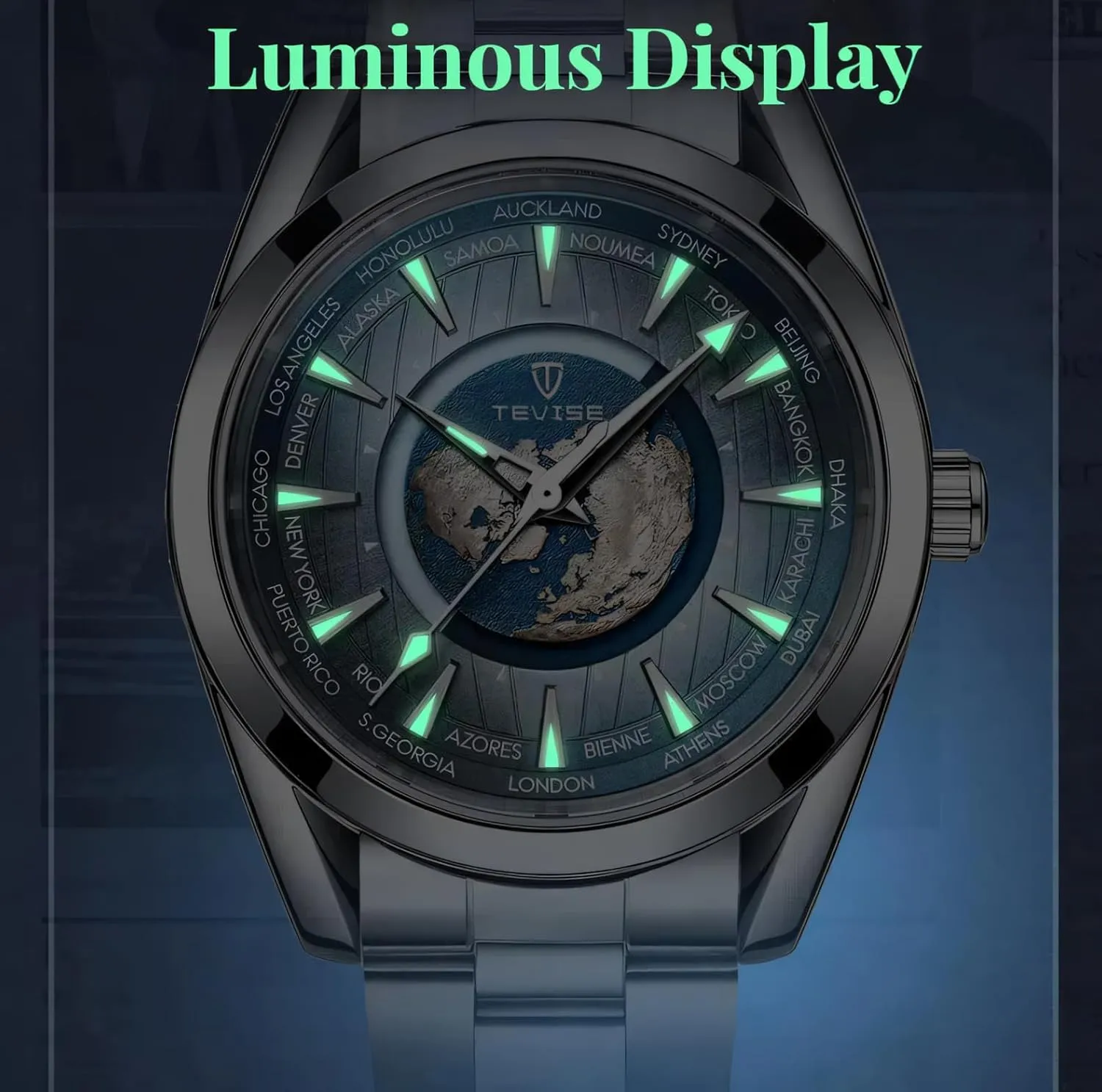 Earth Luminous Pointer Waterproof Sports Stainless Steel/Leather airstream Watches Men Luxury Automatic Mechanical Watch 