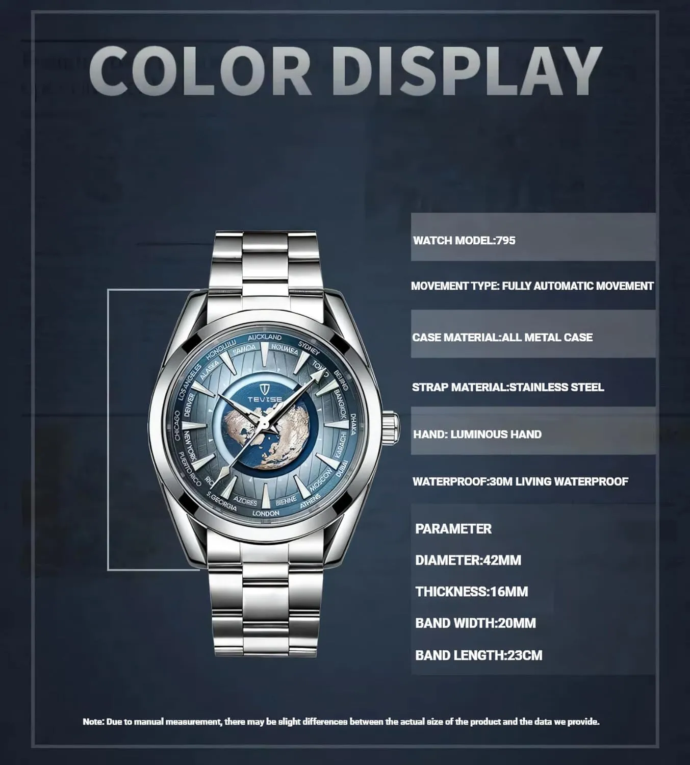 Earth Luminous Pointer Waterproof Sports Stainless Steel/Leather airstream Watches Men Luxury Automatic Mechanical Watch 