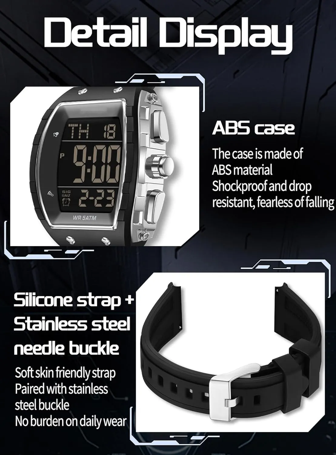 Easy Read Fashion Birthdays Gift for Him Mens Watches Men Digital Watches Dual Time Zone with LED Backlight Alarm Stopwatch Silicone Strap 5ATM Waterproof for priest surround breathless genius sage infancy Travel/Sport/Business 
