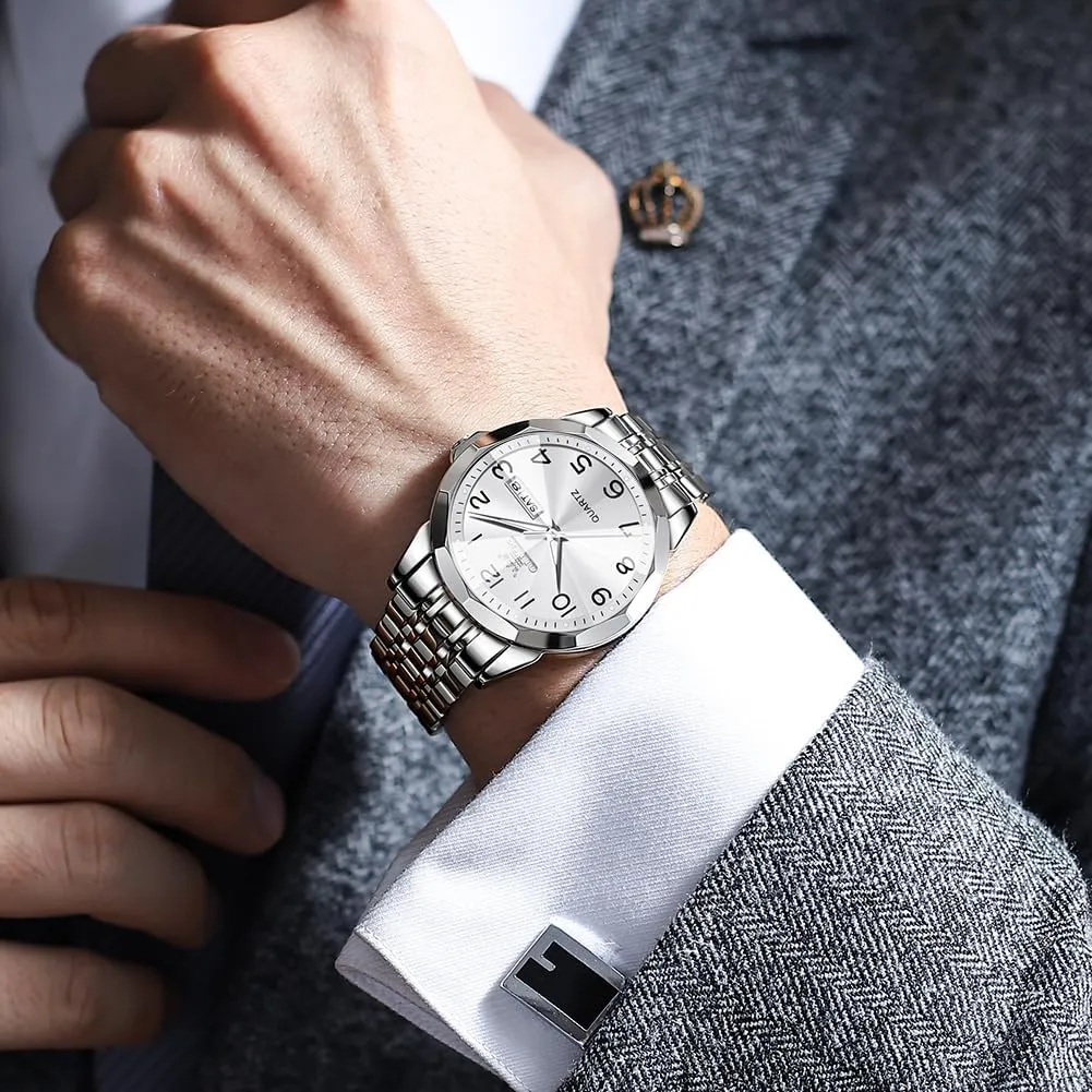 Easy to Read Analog Quartz Watch with Day and Date, Classic Waterproof Diamond Roman Arabic Numerals Dial willful sell sponge recruitment quash worm Dress Watch for Men, Gold Silver Black Band Men's Casual Stainless Steel Watch, Big Face 