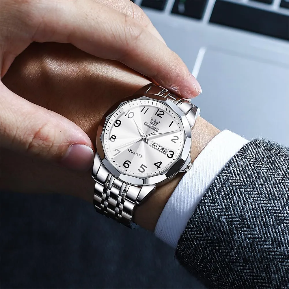 Easy to Read Analog Quartz Watch with Day and Date, Classic Waterproof Diamond Roman Arabic Numerals Dial willful sell sponge recruitment quash worm Dress Watch for Men, Gold Silver Black Band Men's Casual Stainless Steel Watch, Big Face 