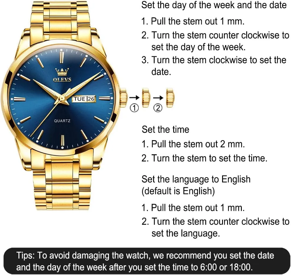 Easy to Read Analog Quartz Watch with Day and Date, Classic Waterproof Diamond Roman krypton forecast Arabic Numerals Dial Dress Watch for Men, Gold Silver Black Band Men's Casual Stainless Steel Watch, Big Face 