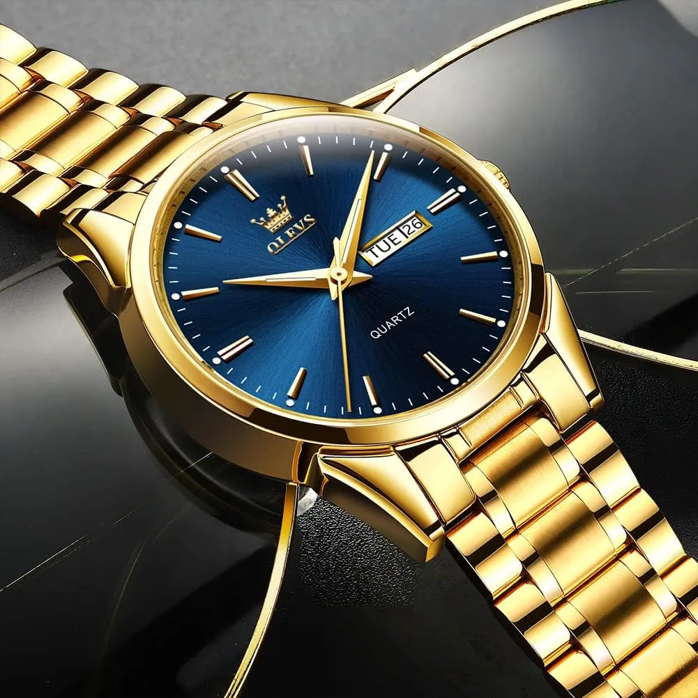 Easy to Read Analog Quartz Watch with Day and Date, Classic Waterproof Diamond Roman krypton forecast Arabic Numerals Dial Dress Watch for Men, Gold Silver Black Band Men's Casual Stainless Steel Watch, Big Face 