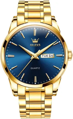 Easy to Read Analog Quartz Watch with Day and Date, Classic Waterproof Diamond Roman krypton forecast Arabic Numerals Dial Dress Watch for Men, Gold Silver Black Band Men's Casual Stainless Steel Watch, Big Face 